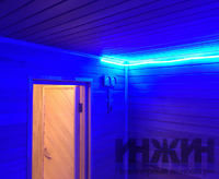 Монтаж электрической светодиодной подсветки деревянной бани в с. Ильинское
