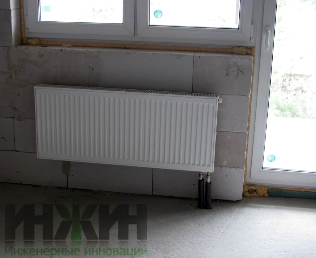 Система отопления, монтаж радиатора отопления Kermi в частном доме из пеноблоков, Тверская область