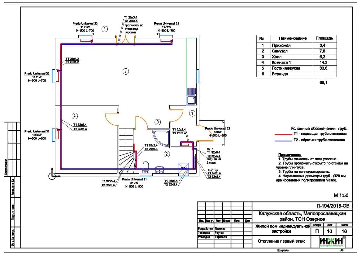 Система отопления дома пример проекта 908