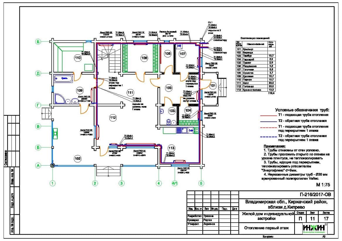 Система отопления частного дома пример проекта 950