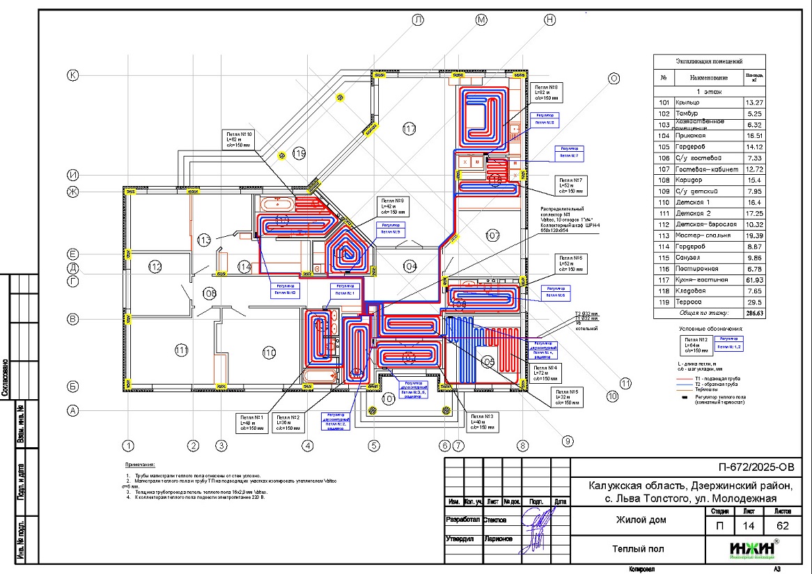 Проект отопления дома, пример 2527 Отопление дома, расчет отопления 2527