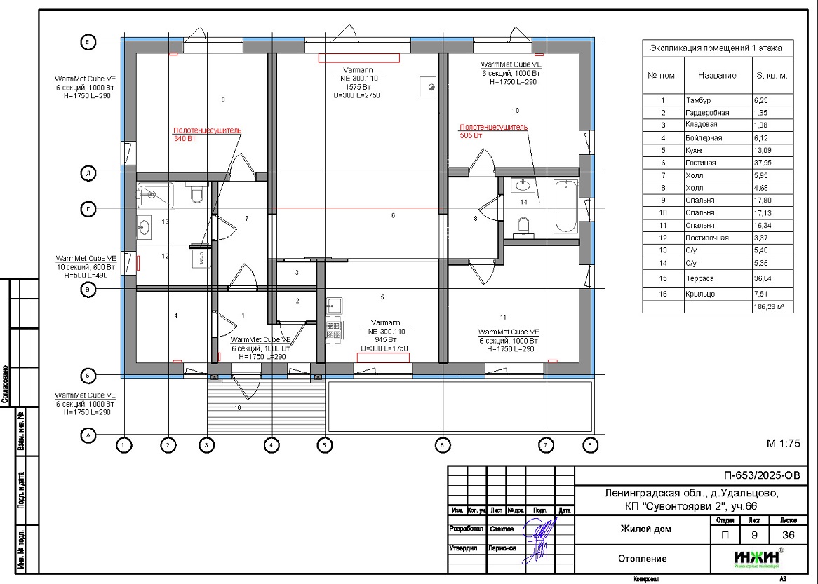 Проект отопления дома, пример 2518 Отопление дома, расчет отопления 2518